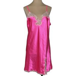 Victoria's Secret Lingerie Satin Slip Dress Pink Lace Accent Size Large